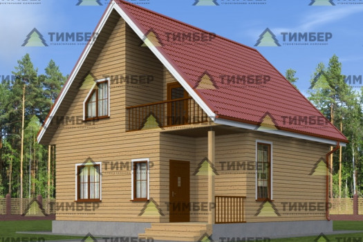 Дом из бруса 8х8 с балконом