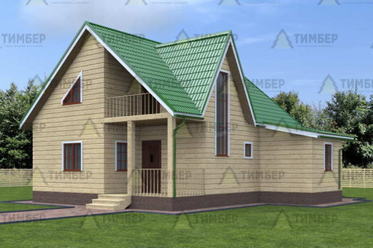 Проект дома из бруса с двумя террасами