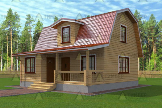 Проект дома из бруса с высокой мансардой