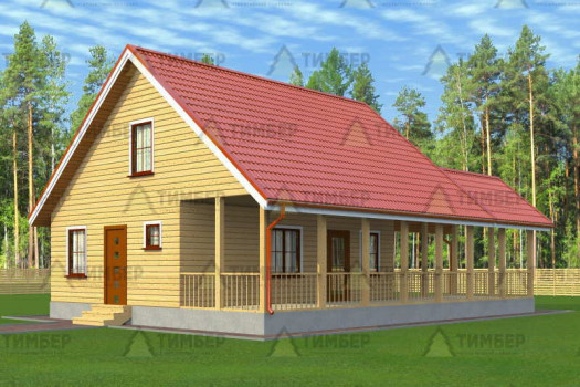 Дачный дом из бруса 9х9 с мансардой и террасой