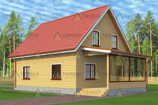 Проект дома из бруса с крытой террасой