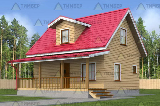 Проект дома 8 на 8 с верандой и кукушкой